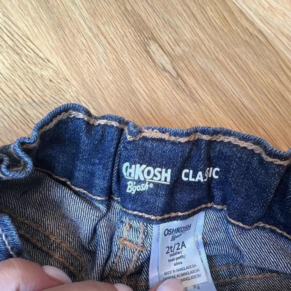 OshKosh B'gosh Toddler 2T Blue Denim Jeans Straight Button Elastic Waist Pockets